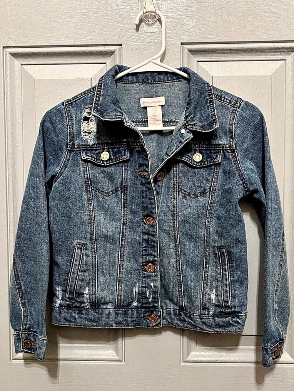 Tommy Bahama Girls 12 Distressed Denim Jean Jacket Blue Trucker Marlin Logo